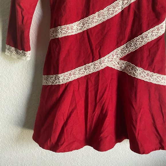 Free People Tennley Red Milkmade Coquette Corduroy Whimsigoth Lace Mini Dress XS - Picture 7 of 16